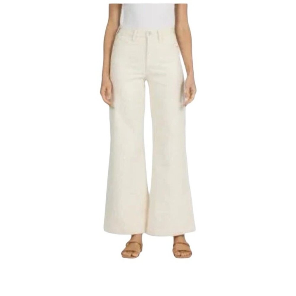 Dear John Beige Fiona Super High Rise Cuffed Raw Hem Flared Leg Jeans Size 28